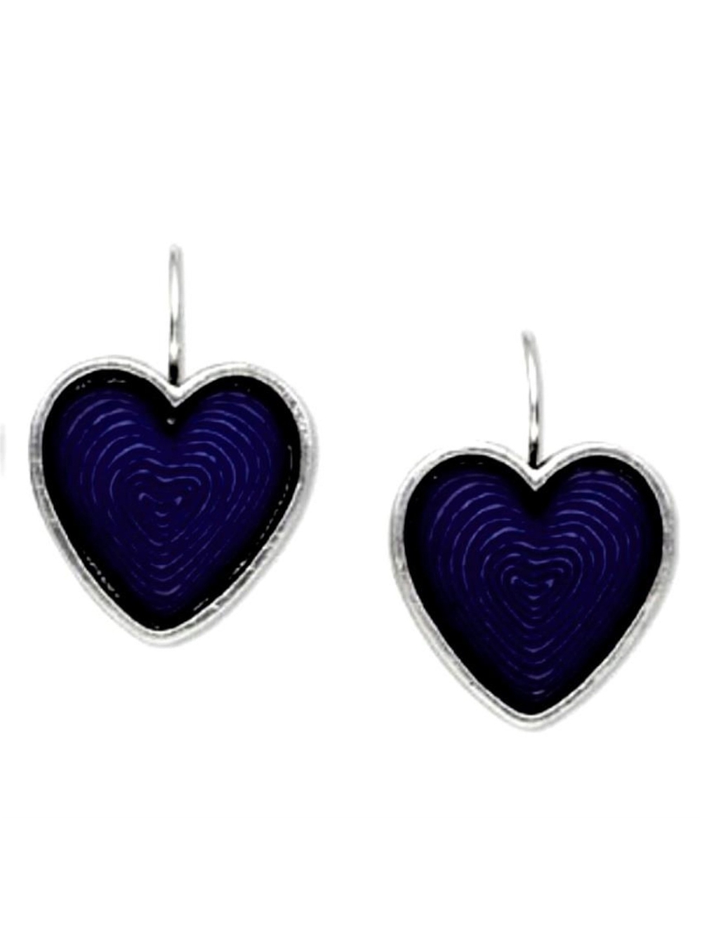 Deep Blue Matte Carved Resin Puffed Heart Silver Metal Leverback Earrings